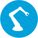 icône représentant un robot de montage sur ligne de productio et qui sert à mettre en avant la catégorie performance industrielle et innovation.